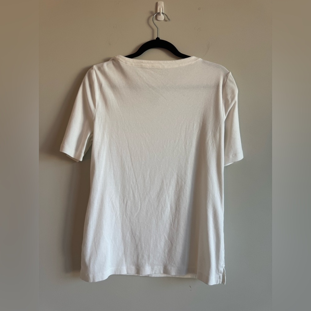 Talbots The Talbots Tee Split Neck Pima Cotton White Short Sleeve Petite T Shirt - Picture 2 of 4